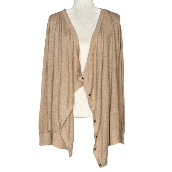 Garnet Hill Sweater Womens Large Linen Oatmeal Draped Capsule Cardigan Lagenlook - Picture 2 of 9
